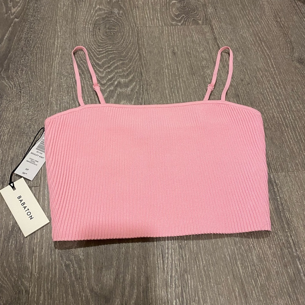 Aritzia Babaton Sculpt Knit Cami Cropped Tank in Daisy Pink